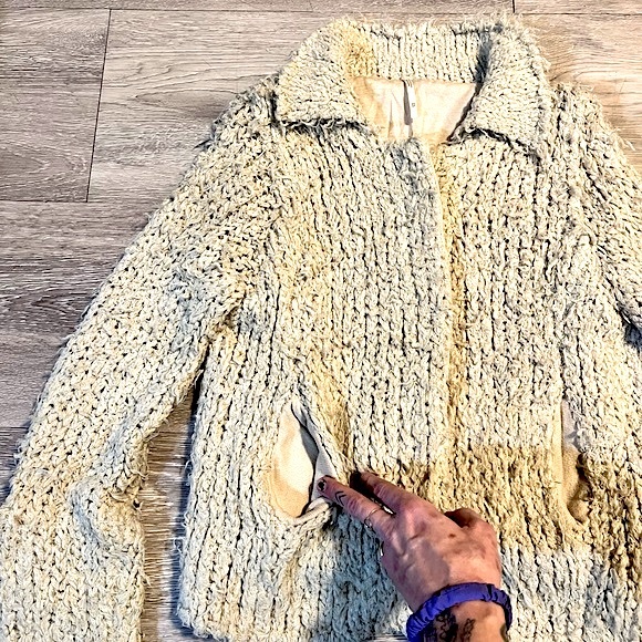 FREE PEOPLE • Knitted Button-Up Sweater Coat • Size XS • Beige Tan Brown Black - Picture 7 of 15